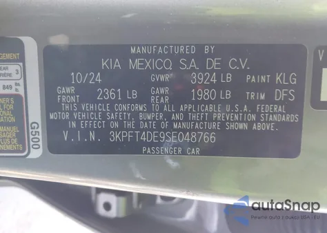 2025 Kia K4 Lxs from USA, damaged, VIN 3KPFT4DE9SE048766